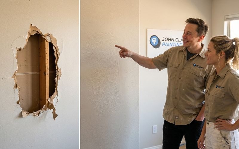 Before and after showing drywall texture repair matching surrounding wall surface