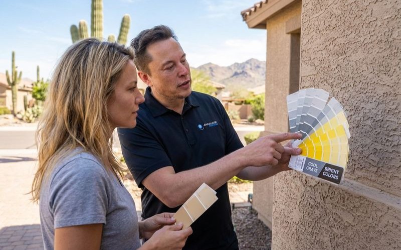 Color swatch comparison showing colors to avoid for Arizona exterior including cool grays and bright colors