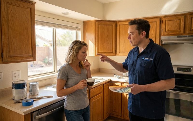 Phoenix kitchen with dated oak cabinets ready for decision between painting and replacement