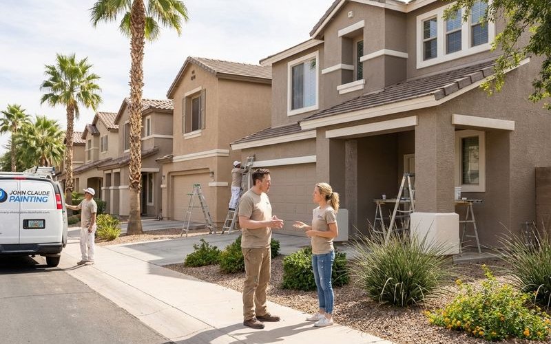 Row of Phoenix HOA homes showing compliant exterior paint color scheme uniform appearance