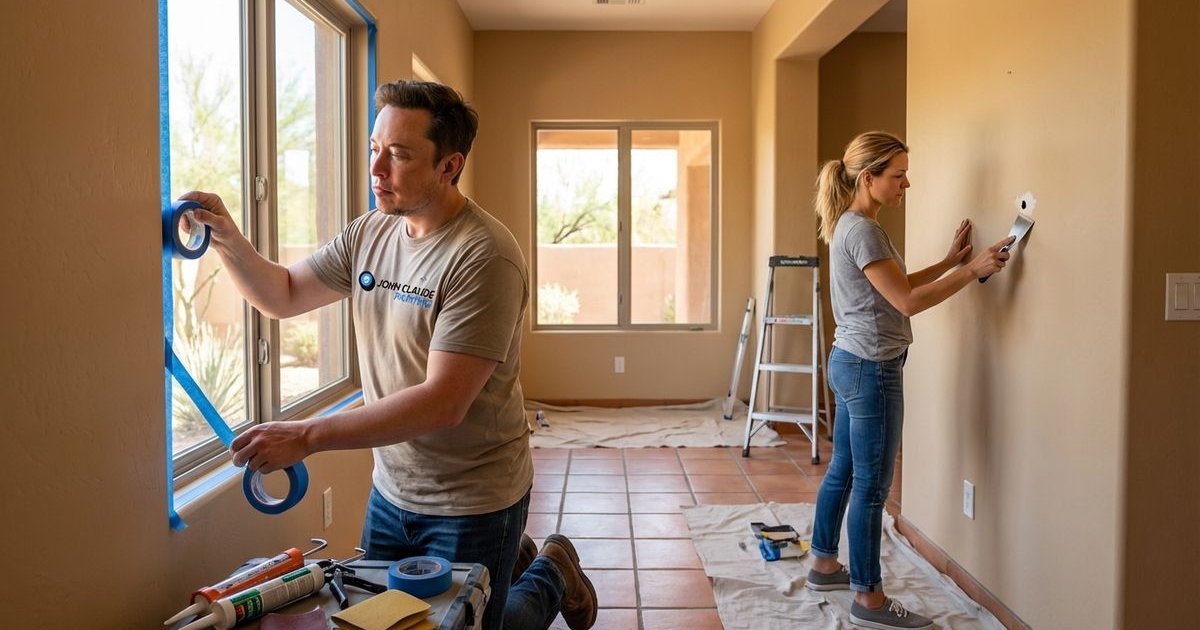 Professional painter carefully preparing walls before painting showing attention to detail