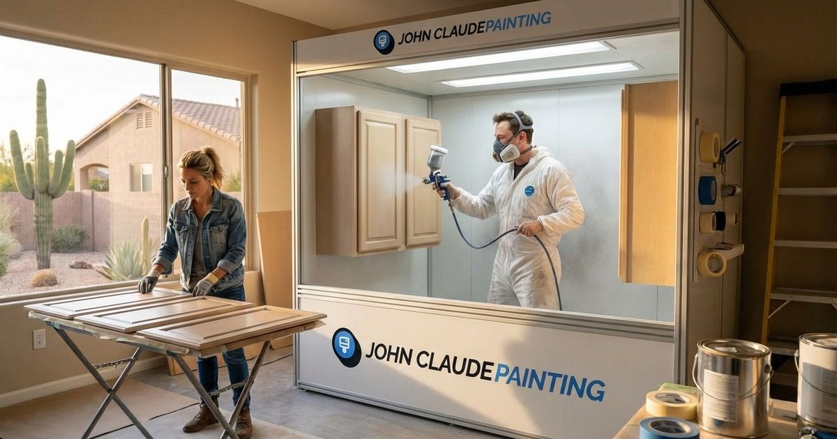 Professional spraying kitchen cabinets in spray booth for smooth finish